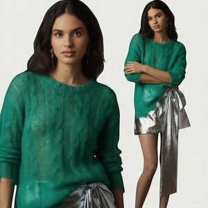 Anthropologie Posey Stitchy Distressed Open Knit Distressed Wool Sweater Sz XS/S